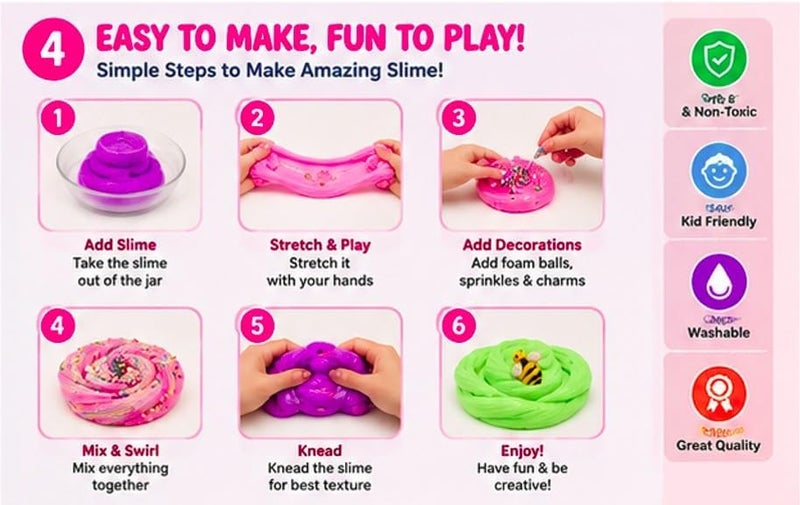 SHAHNARO 4 Pcs Butter Slime Kit for Kids - Non-Sticky Stretchable Slime for Kids Age 3-7, Fun DIY Toy, Birthday Gifts for Girls Boys, Slime Kit Girl Boy, Birthday Gift Kid - Image 5