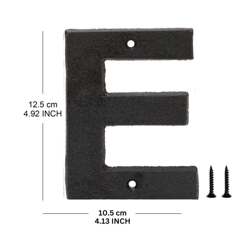 Pristine Metal Letter E - Black Cast Iron 5 Inch Large Metal Letters - Easy to Read Name Door Sign - E - Image 2