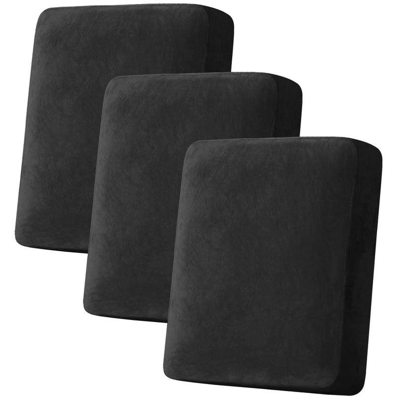 H.VERSAILTEX HVERSAILTEX Velvet Stretch Couch Cushion Cover Plush Cushion Slipcover for Chair Loveseat Sofa Cushion Furniture Protector Seat Cushion Sofa Cover 3 Piece Sofa Cushion Covers Black