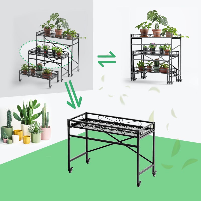 Zhongma Sturdy Metal Plant Stand with Wheels, 36.6 x 16 x 26.2 in High, Heavy Duty Succulent Shelf for Home Indoor and Outdoor, 220 LBS Capacity & Heavy Duty Construction - Image 2