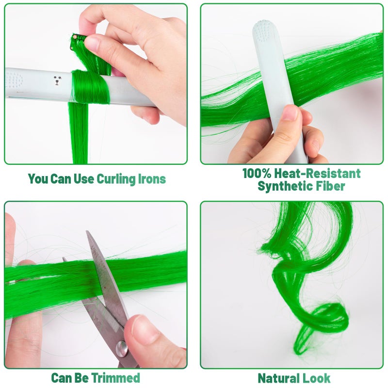 TOFAFA 22 inch Colored Hair Extensions Long Straight Hairpiece, Multi-colors Party Highlights Colorful Clip in Synthetic Hair Extensions for Women Kids Girls Christmas Cosplay Gift(10 PCS Green) - Image 5