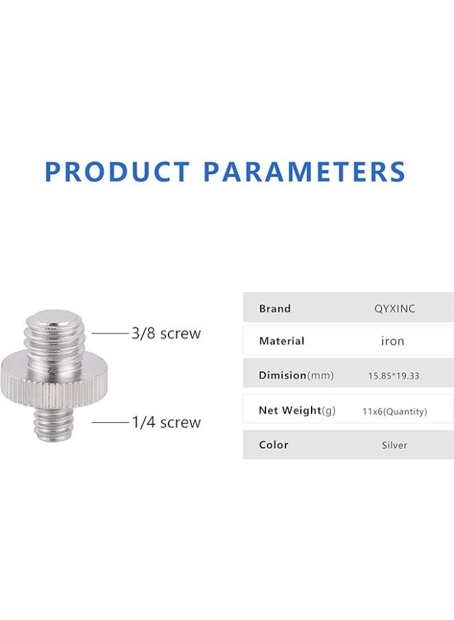 EasyLife 6 Pieces 1/4" Male to 3/8" Male Threaded Screw Adapter Tripod Screw Adapter Double Head Stud Converter Compatible with Camera Cage Mono pod Ball head Light Stand  - Image 3