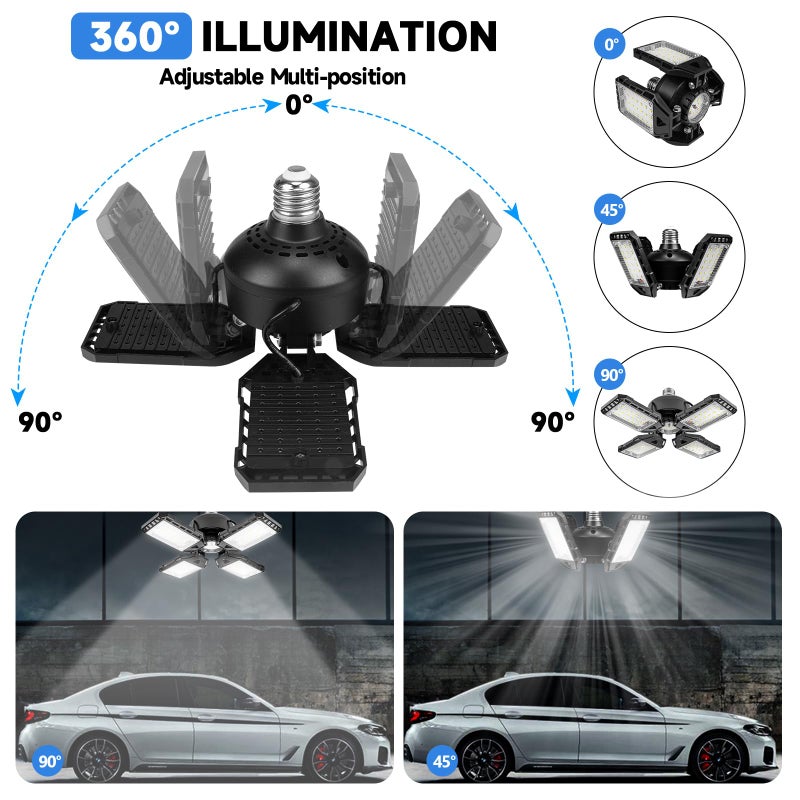 Aoretic LED Garage Lights Bulb 2 Pack -120W, 12000LM 6500K Led Shop Light with 4+1 Deformable Panels, Basement Barn Light Garages Ceiling Lights, E26/E27 for Garage, Warehouse, Shop - Image 2