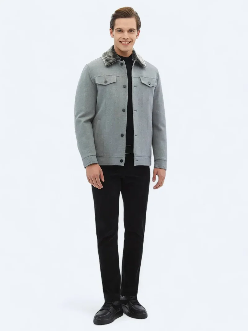 Kip Grey Regular Fit Casual Weaving Coat