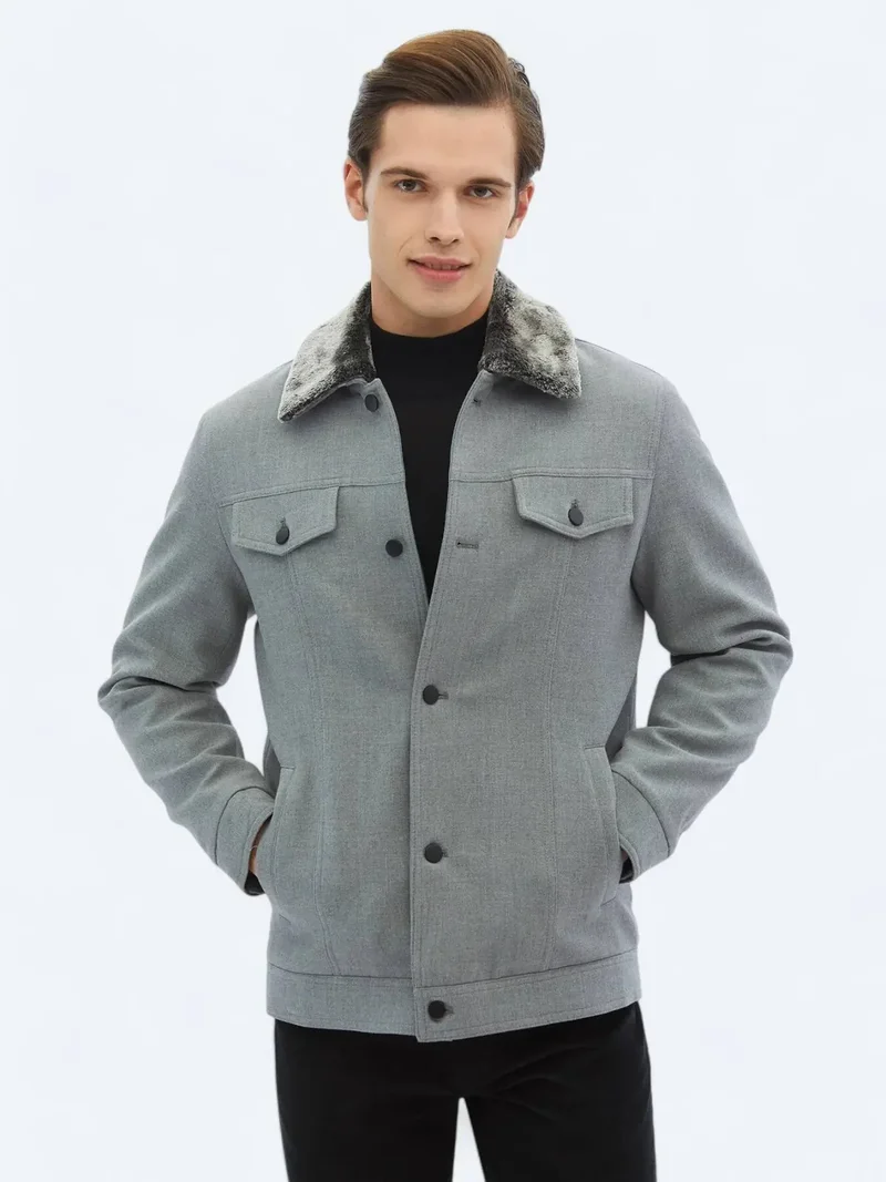 Kip Grey Regular Fit Casual Weaving Coat