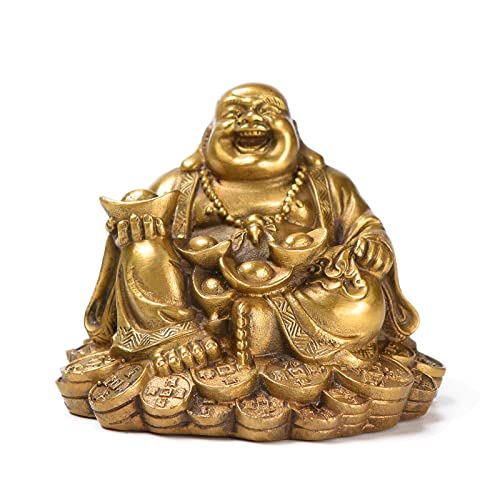 BRABUD Fengshui Handmade Sitting Brass Laughing Buddha Statue Collectible Figurine Home Decor Gift - Image 1