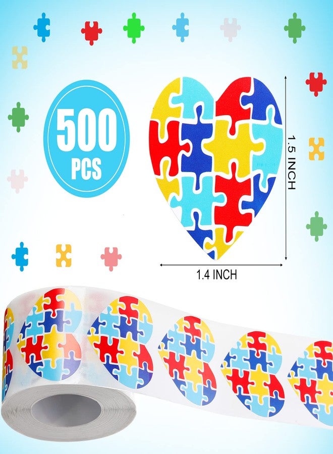 Teling 500 Pieces Autism Stickers Self Adhesive Asperger's Awareness Sticker Labels Roll Colorful Puzzle Envelope Tab Sealer Autism Awareness Gifts for Women Men Kids Teen (Heart Shaped) - Image 3