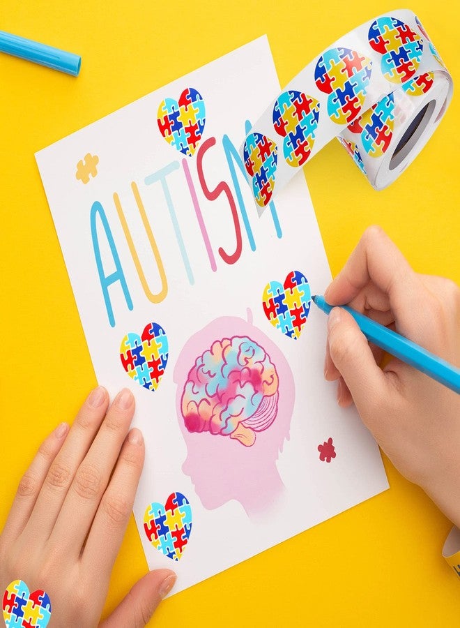 Teling 500 Pieces Autism Stickers Self Adhesive Asperger's Awareness Sticker Labels Roll Colorful Puzzle Envelope Tab Sealer Autism Awareness Gifts for Women Men Kids Teen (Heart Shaped) - Image 5