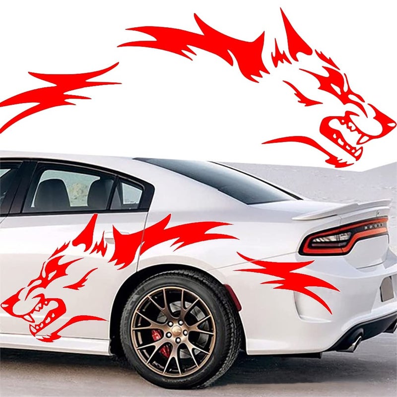 JSCARLIFE Wolf Graphics Car Body Stickers Decals 1 Set 511 x 1969 Car Body Stickers Vinyl SelfAdhesive Side Strip Decal Cool Stickers for Jeep Truck SUV Red