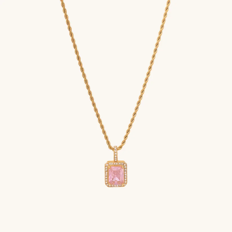 بالموناس PALMONAS 18k Gold Tone Plated Pink Emerald Geometric Pendant
 for Women