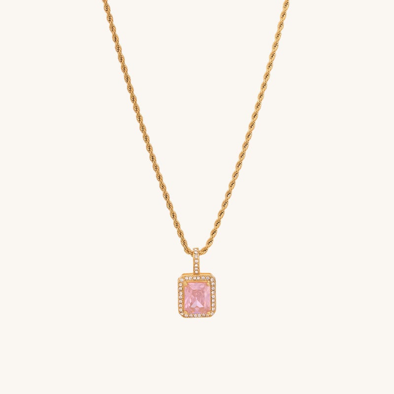 PALMONAS 18k Gold Tone Plated Pink Emerald Geometric Pendant
 for Women - Image 1