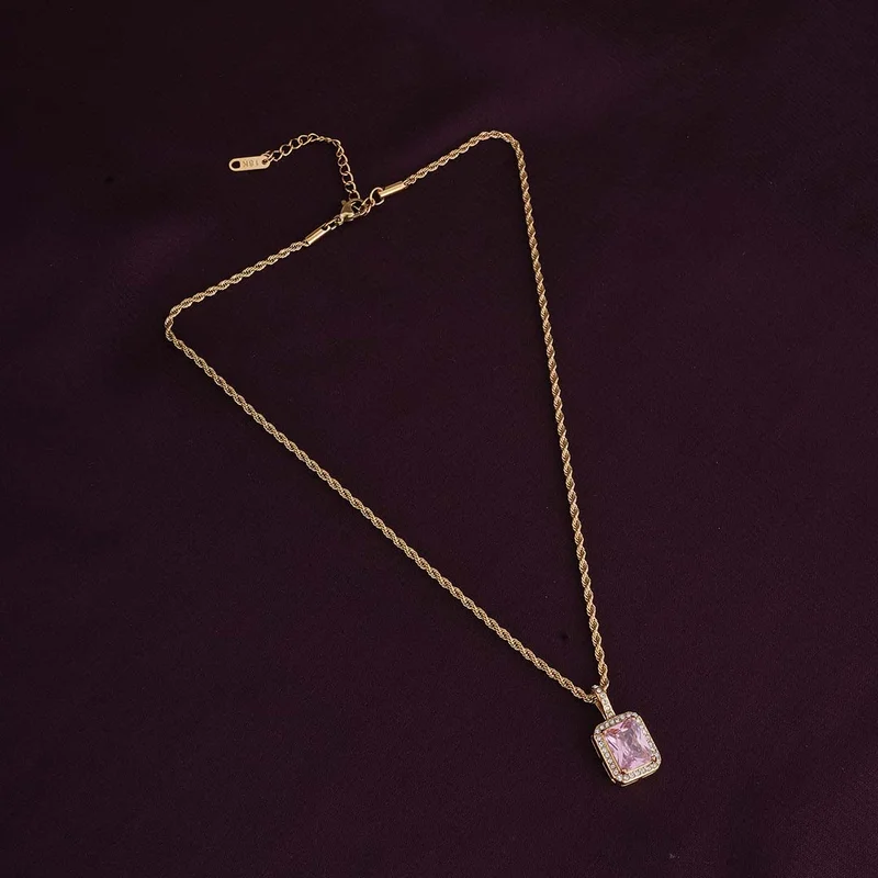بالموناس PALMONAS 18k Gold Tone Plated Pink Emerald Geometric Pendant
 for Women