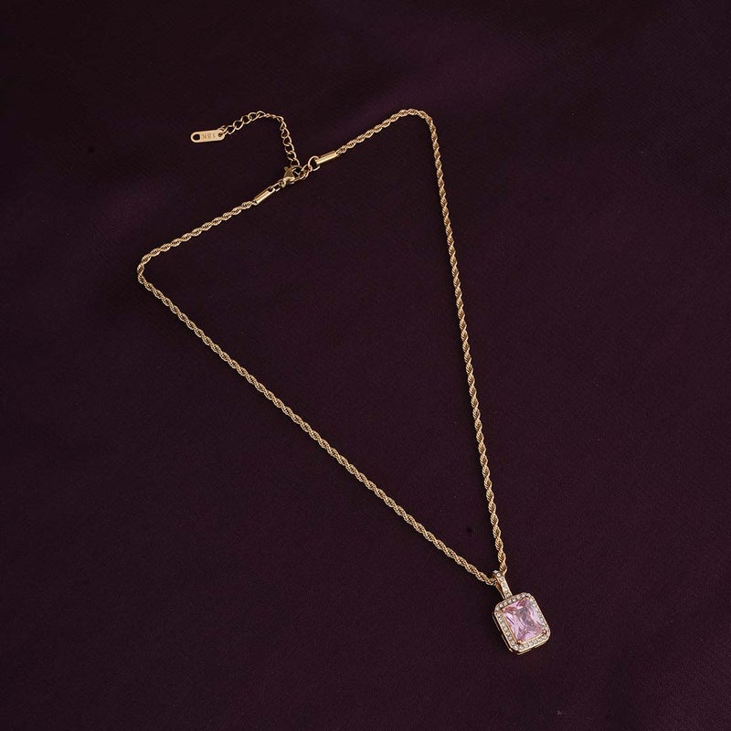 PALMONAS 18k Gold Tone Plated Pink Emerald Geometric Pendant
 for Women - Image 2