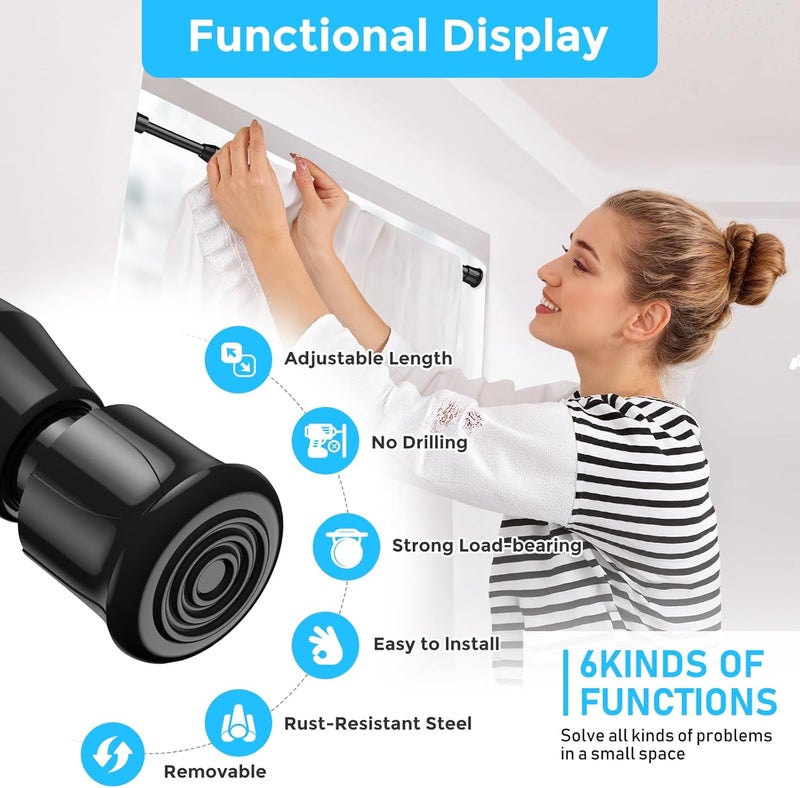 AIZESI 2PCS Tension Rods 17 to 28 inch, Black Tension Rods Adjustable Spring Tension Window Rods Short Tension Rod Expandable Pressure Rod for Shoe Rack Hanger Curtain Rod Closet Rods - Image 2