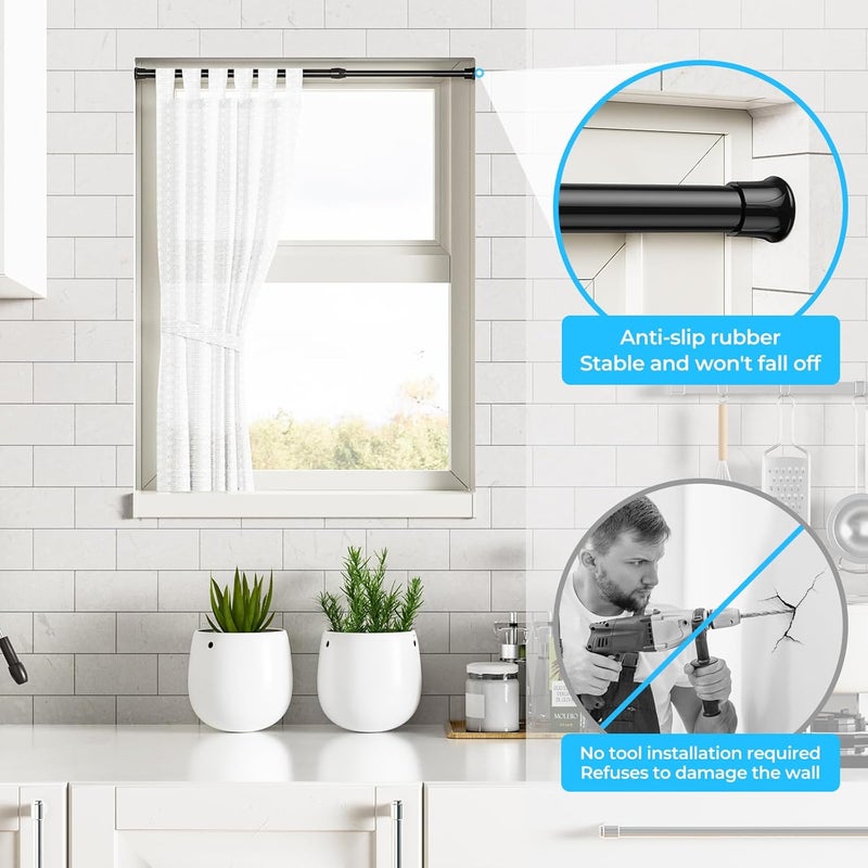AIZESI 2PCS Tension Rods 17 to 28 inch, Black Tension Rods Adjustable Spring Tension Window Rods Short Tension Rod Expandable Pressure Rod for Shoe Rack Hanger Curtain Rod Closet Rods - Image 3