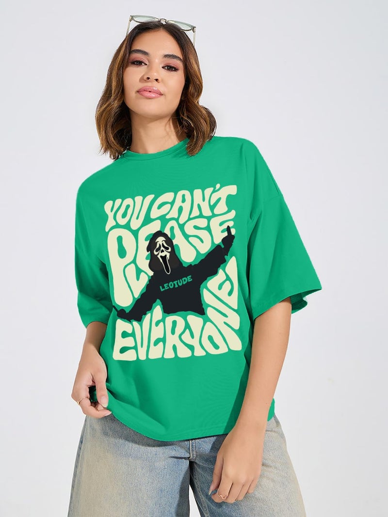 LEOTUDE Womens Oversized Round Neck Cottonblend Half Sleeve T-Shirts (GRL_FS49_RAMA_Please_P_Rama Green_2XL) - Image 5