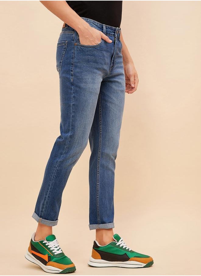 HIGH STAR - Mid Rise Faded Regular Fit Jeans by Styli - Image 1