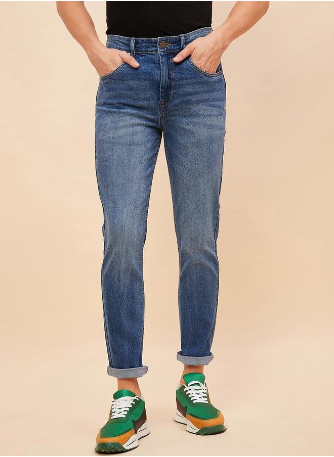 HIGH STAR - Mid Rise Faded Regular Fit Jeans by Styli - Image 1
