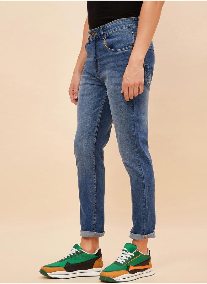 HIGH STAR - Mid Rise Faded Regular Fit Jeans by Styli - Image 1