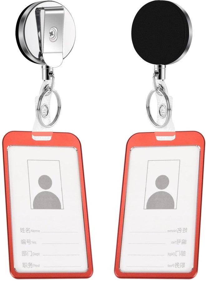 Shining Zon Vertical Natural Hard Metal Aluminum Alloy ID Card Holder for Men and Women for Office School College with Metal Yoyo Clip (Set of 6 Red) - Image 1