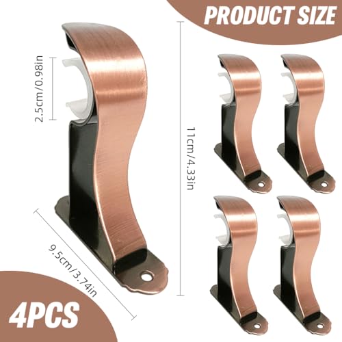 HASTHIP® 4Pcs Curtain Holders for Wall Curtain Rod Holders for 28mm Dia Rod, Retro Brushed Metal Rod Wall Brackets Drapery Hardware - Image 2