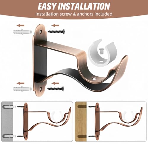 HASTHIP® 4Pcs Curtain Holders for Wall Curtain Rod Holders for 28mm Dia Rod, Retro Brushed Metal Rod Wall Brackets Drapery Hardware - Image 5