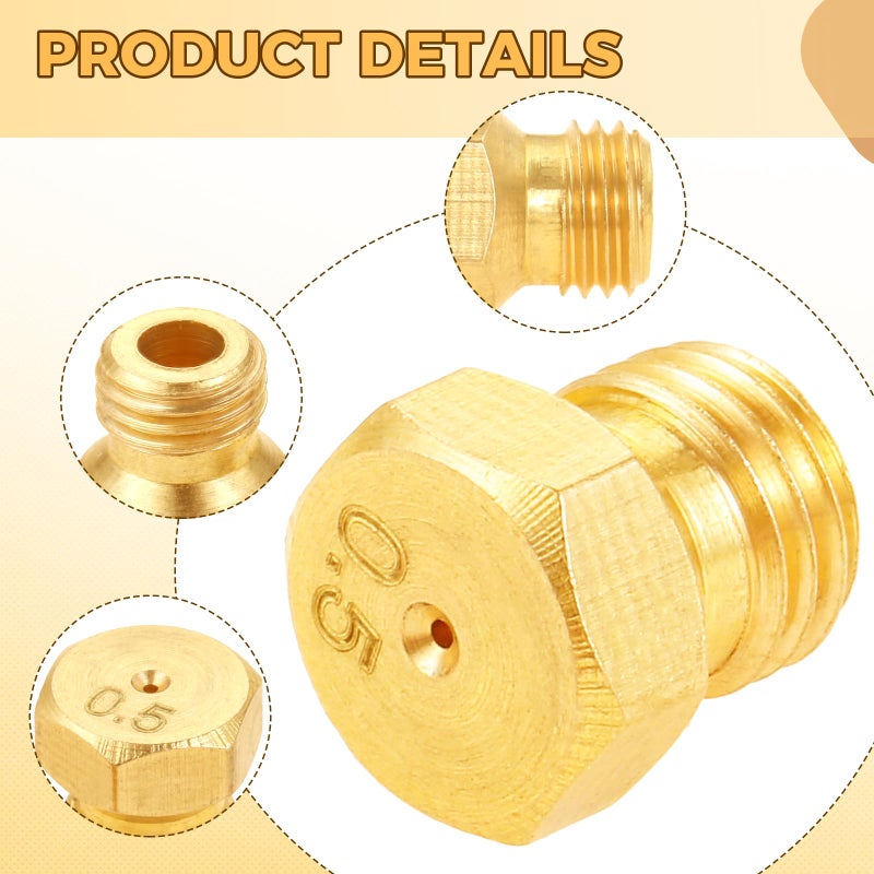 ETERMETA 20 Pcs Propane Gas Orifice Nozzle Conversion Kit, Brass Jet Nozzles, Propane Orifice Kit for Propane Lpg Gas Pipe Water Heater DIY Burner Parts, M5 x 0.5mm/0.68mm, M6 x 0.75mm/0.5mm - Image 5