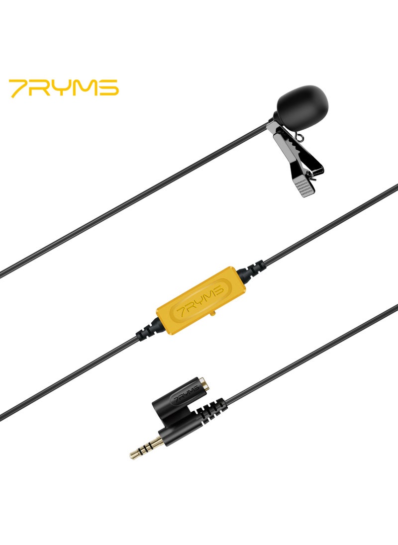 7RYMS S.LAV 01 Multi-Functional Lavalier Microphone Omnidirectional Clip-on Mic 3.5mm TRRS Plug with Monitoring Headphone Jack for DSLR Camera Smartphone Vlogging Video Recording Interview