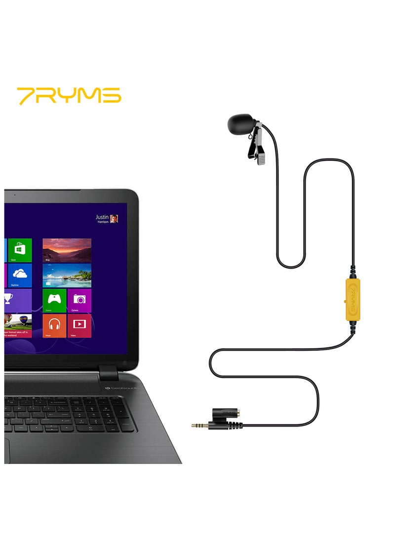 7RYMS S.LAV 01 Multi-Functional Lavalier Microphone Omnidirectional Clip-on Mic 3.5mm TRRS Plug with Monitoring Headphone Jack for DSLR Camera Smartphone Vlogging Video Recording Interview