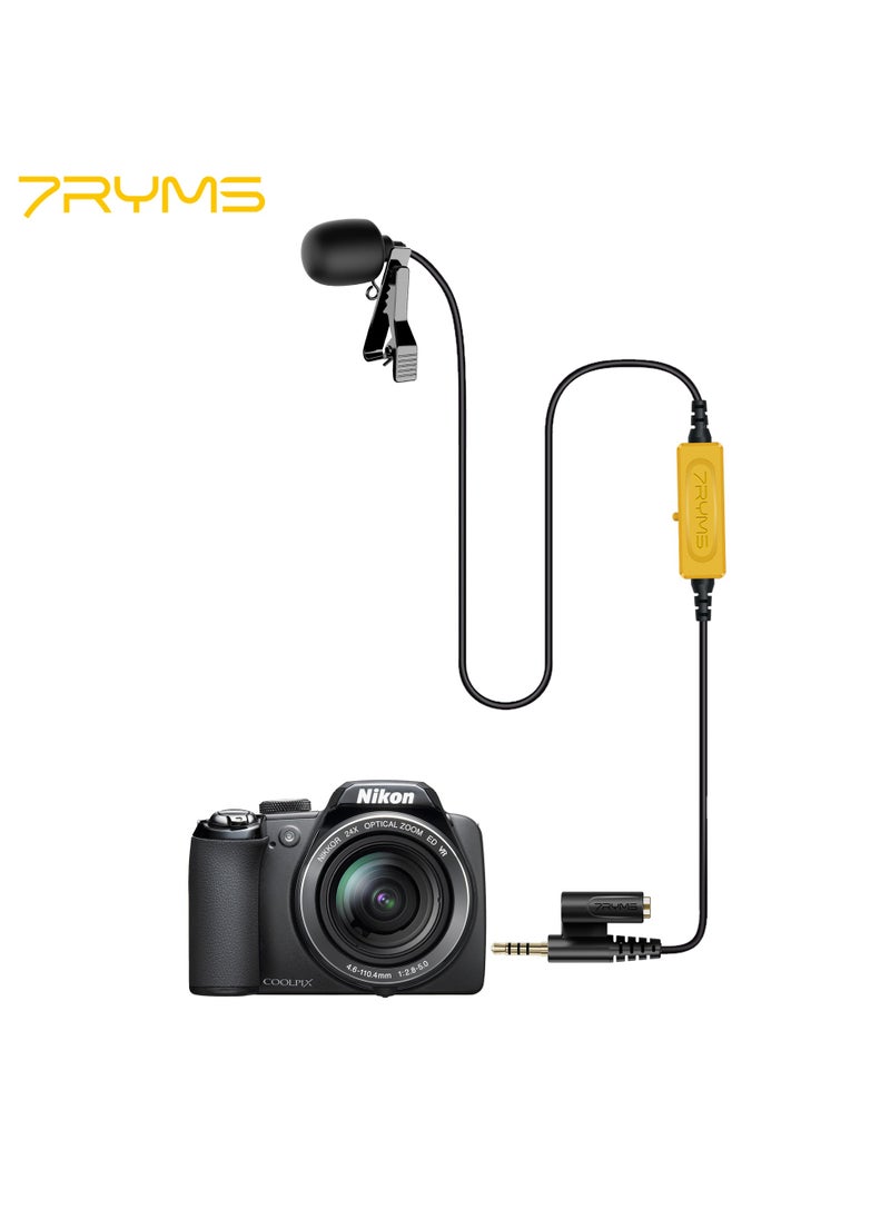 7RYMS S.LAV 01 Multi-Functional Lavalier Microphone Omnidirectional Clip-on Mic 3.5mm TRRS Plug with Monitoring Headphone Jack for DSLR Camera Smartphone Vlogging Video Recording Interview