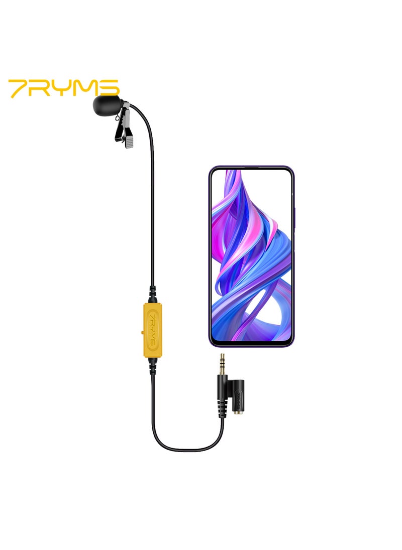 7RYMS S.LAV 01 Multi-Functional Lavalier Microphone Omnidirectional Clip-on Mic 3.5mm TRRS Plug with Monitoring Headphone Jack for DSLR Camera Smartphone Vlogging Video Recording Interview