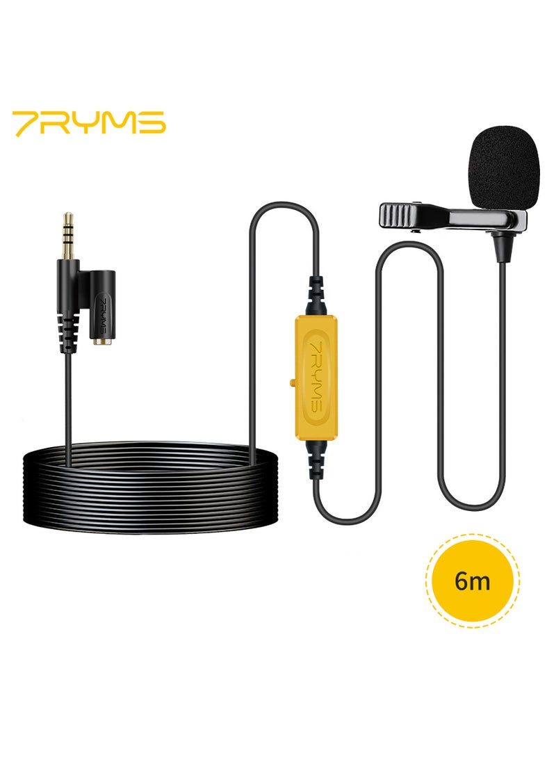 7RYMS S.LAV 01 Multi-Functional Lavalier Microphone Omnidirectional Clip-on Mic 3.5mm TRRS Plug with Monitoring Headphone Jack for DSLR Camera Smartphone Vlogging Video Recording Interview