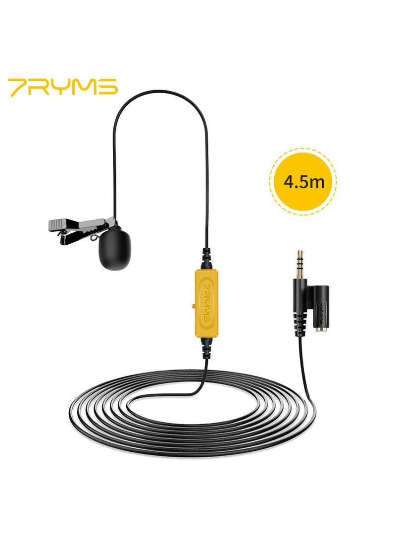 7RYMS S.LAV 01 Multi-Functional Lavalier Microphone Omnidirectional Clip-on Mic 3.5mm TRRS Plug with Monitoring Headphone Jack for DSLR Camera Smartphone Vlogging Video Recording Interview