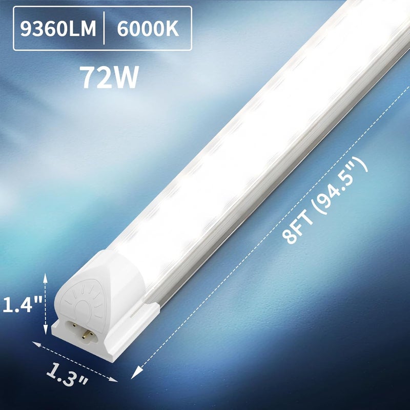 SHOPLED 8FT LED Shop Light - 72W 9360LM 6000K Cool White Ceiling Light Fixtures, T8 LED Tube Lights, 8 Foot Shop Lights for Garage Workshop Warehouse, ETL Listed, 4 Pack - Image 4