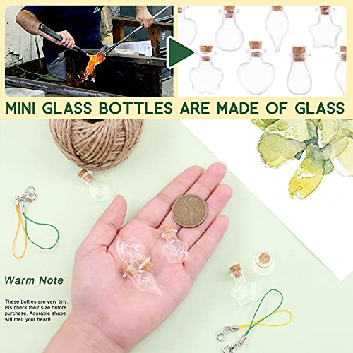 Keadic 119 Pcs 6 Shapes Mini Tiny Clear Glass Jars Bottles Set Includes Wish Bottles Glass Favors Jars with Cork Stoppers, Eye Screws, 32 Yards Twine for Arts Crafting, Projects, Decor, Party Favors - Image 3