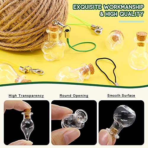 Keadic 119 Pcs 6 Shapes Mini Tiny Clear Glass Jars Bottles Set Includes Wish Bottles Glass Favors Jars with Cork Stoppers, Eye Screws, 32 Yards Twine for Arts Crafting, Projects, Decor, Party Favors - Image 4