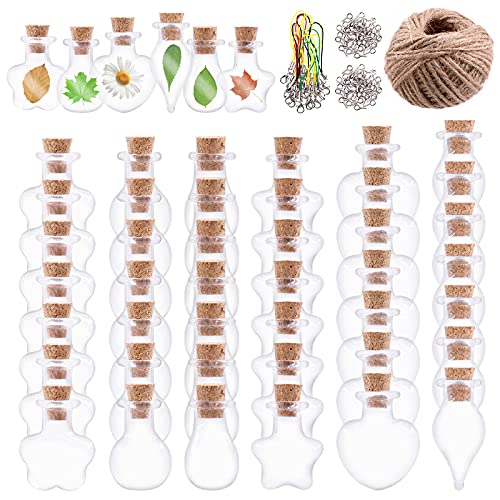 Keadic 119 Pcs 6 Shapes Mini Tiny Clear Glass Jars Bottles Set Includes Wish Bottles Glass Favors Jars with Cork Stoppers, Eye Screws, 32 Yards Twine for Arts Crafting, Projects, Decor, Party Favors - Image 1