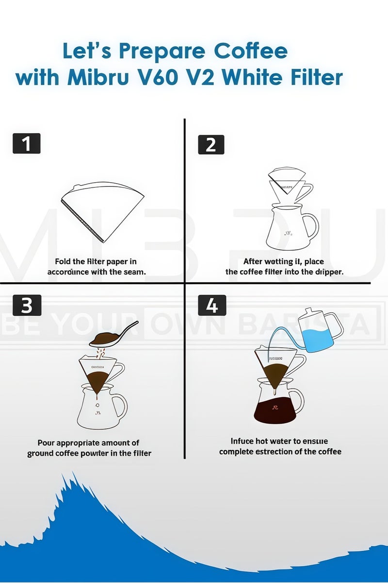 FLYHSO 100 Piece Coffee Paper Filter V60 Size 02 White - Image 2