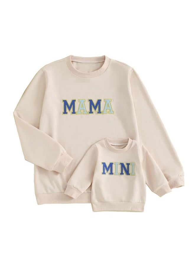ZAXARRA Mommy and Me Matching Outfits Long Sleeve Crewneck Pullover Tops Mama Sweatshirt Mama and Mini Clothes (Mom, S, Mama and Mini-Blue) - Image 1