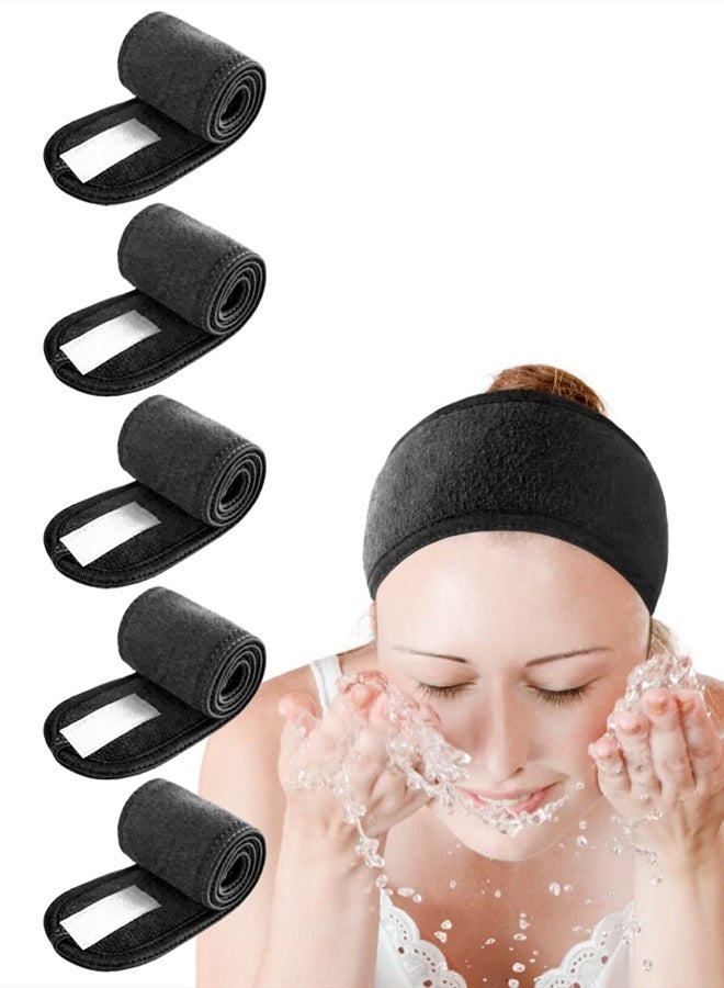 EUICAE Spa Headband Hair Wrap Pack of 5 All Black Sweat Headband Head Wrap Hair Towel Wrap Non-slip Stretchable Washable Makeup Headband for Face Wash Facial Treatment Sport Fits - Image 1