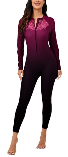 Halcurt Womens Long Sleeve Rash Guard Modest Bathing Suit Full Body One Piece Swimsuit Zipper 2XL - Image 1