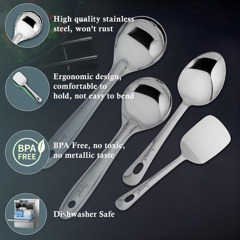 Parage Stainless Steel Kitchen Tools Set for Kitchen Cooking and Serving, Pack of 4, Serving Spoon, Turner/Spatula (Palta), Basting and Rice Spoon, Silver (Size: 26.5 cms, 25 cms x 2, 23 cms) - Image 3
