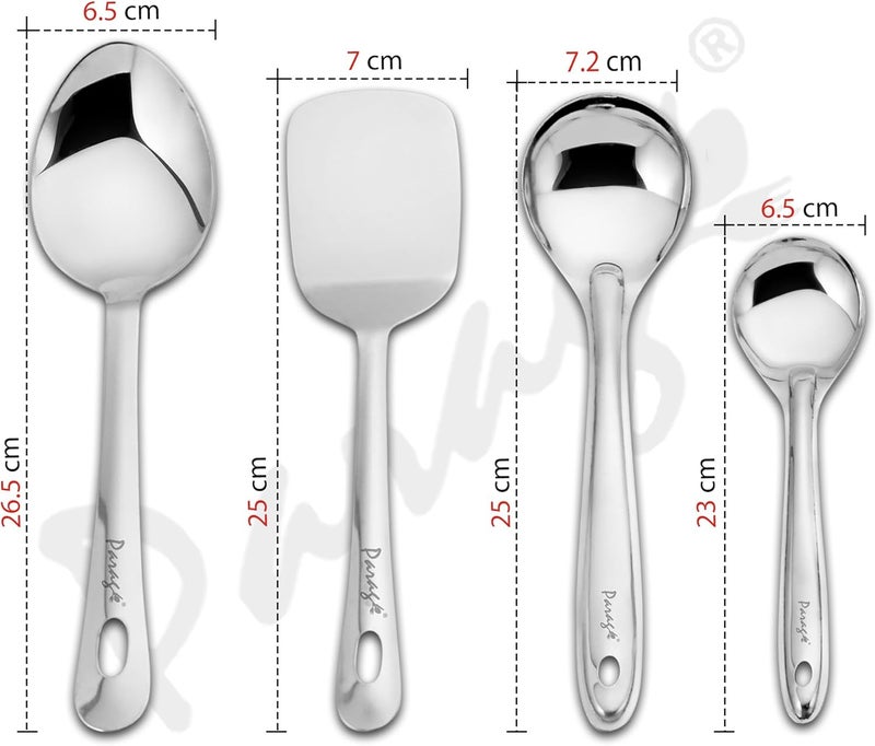 Parage Stainless Steel Kitchen Tools Set for Kitchen Cooking and Serving, Pack of 4, Serving Spoon, Turner/Spatula (Palta), Basting and Rice Spoon, Silver (Size: 26.5 cms, 25 cms x 2, 23 cms) - Image 2