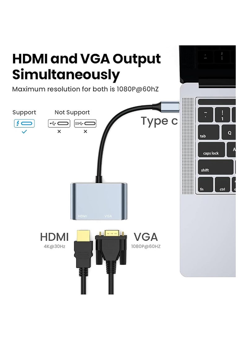 MOWSIL - USB C to HDMI VGA Adapter, USB Type C to Dual VGA HDMI Splitter Converter, Compatible with iPhone 15/15Pro, Galaxy S22 Ultra, Macbook Pro, iPad Pro, Dell XPS 13/15, Yoga 910, Surface Go - Image 1