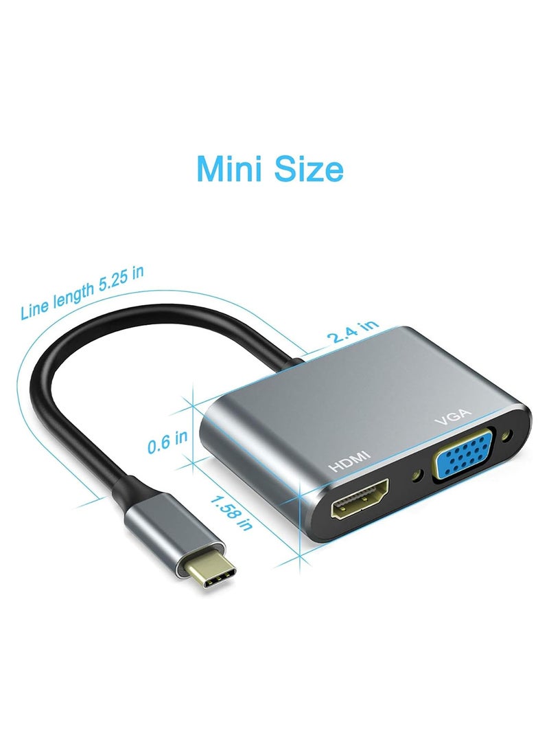 MOWSIL - USB C to HDMI VGA Adapter, USB Type C to Dual VGA HDMI Splitter Converter, Compatible with iPhone 15/15Pro, Galaxy S22 Ultra, Macbook Pro, iPad Pro, Dell XPS 13/15, Yoga 910, Surface Go - Image 1