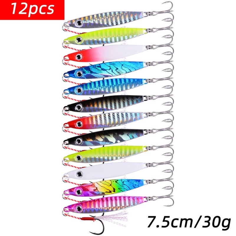 Aorace 12pcs 30g 7.5cm Metal Jigs Saltwater Fishing Lures Jigging Spoon Lures Kit for Long Casting Surf Fishing Slow Vertical Casting Artificial Lead Jigs Assortment for Bass Sea Trout - Image 2