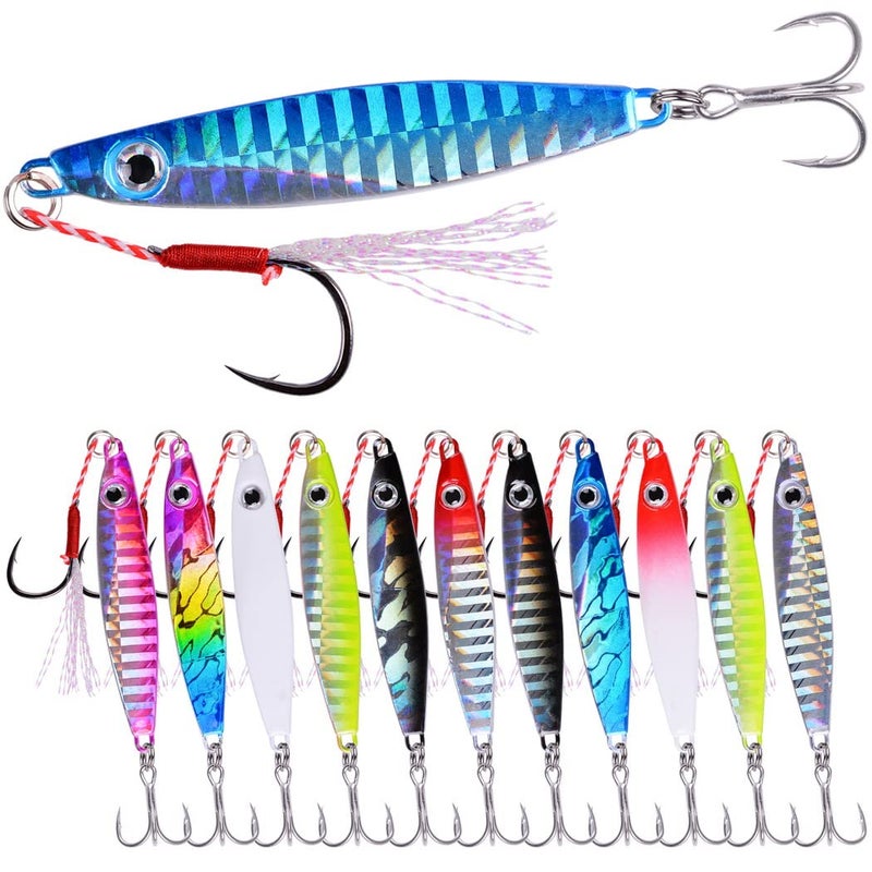Aorace 12pcs 30g 7.5cm Metal Jigs Saltwater Fishing Lures Jigging Spoon Lures Kit for Long Casting Surf Fishing Slow Vertical Casting Artificial Lead Jigs Assortment for Bass Sea Trout - Image 1