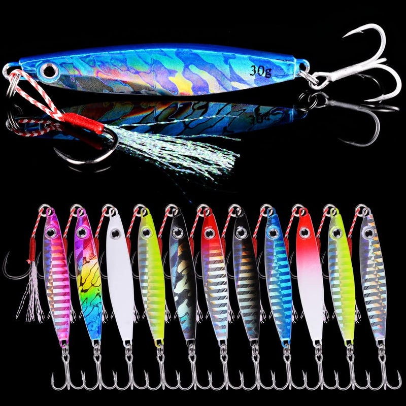 Aorace 12pcs 30g 7.5cm Metal Jigs Saltwater Fishing Lures Jigging Spoon Lures Kit for Long Casting Surf Fishing Slow Vertical Casting Artificial Lead Jigs Assortment for Bass Sea Trout - Image 4