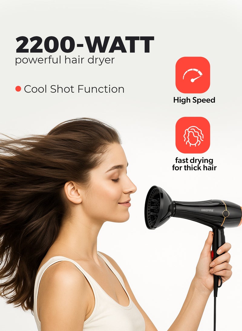 جيباس مجفف شعر 2200 واط - GHD86069 سرعة عالية ووظيفة إطلاق الهواء البارد، سرعتان، 3 إعدادات للحرارة تتضمن فوهة، موزع روائح، محرك تيار متردد عالي السرعة وطويل العمر - Image 5