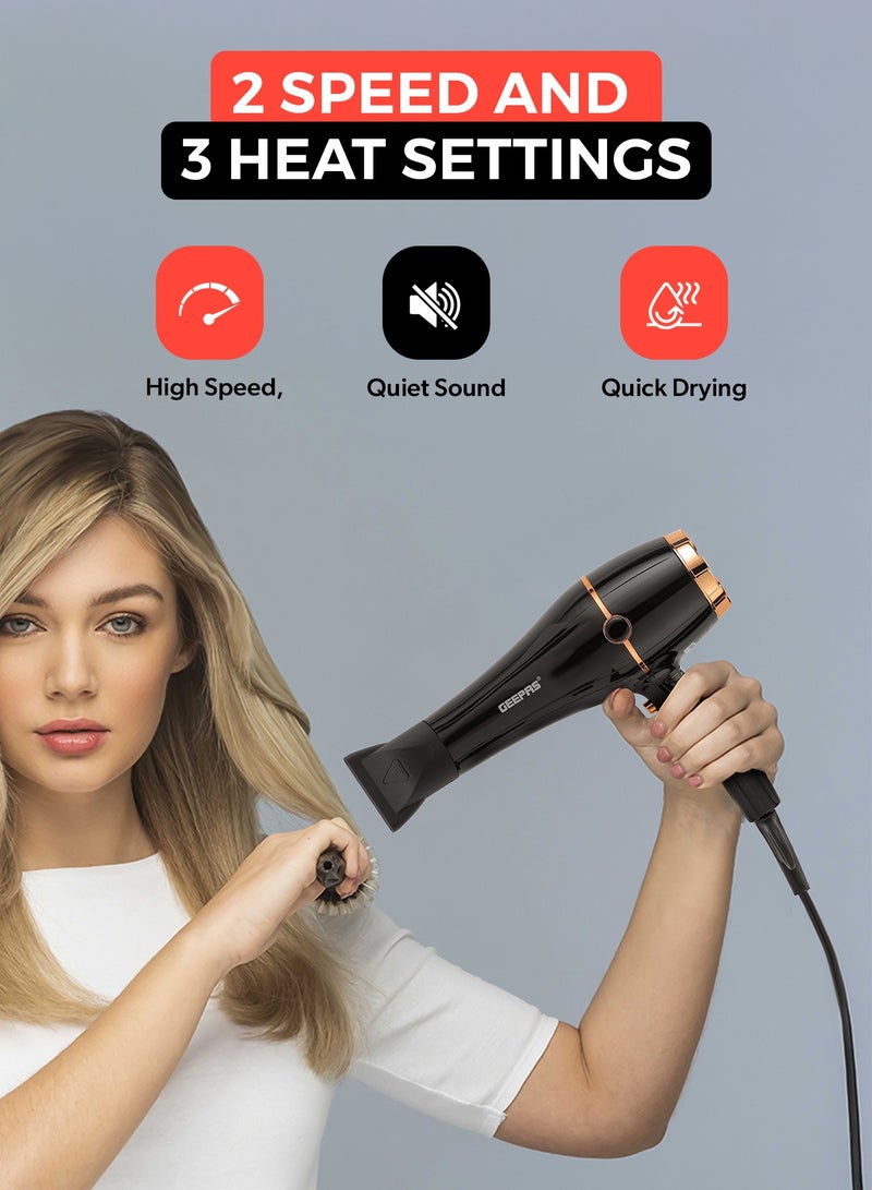 جيباس مجفف شعر 2200 واط - GHD86069 سرعة عالية ووظيفة إطلاق الهواء البارد، سرعتان، 3 إعدادات للحرارة تتضمن فوهة، موزع روائح، محرك تيار متردد عالي السرعة وطويل العمر - Image 2